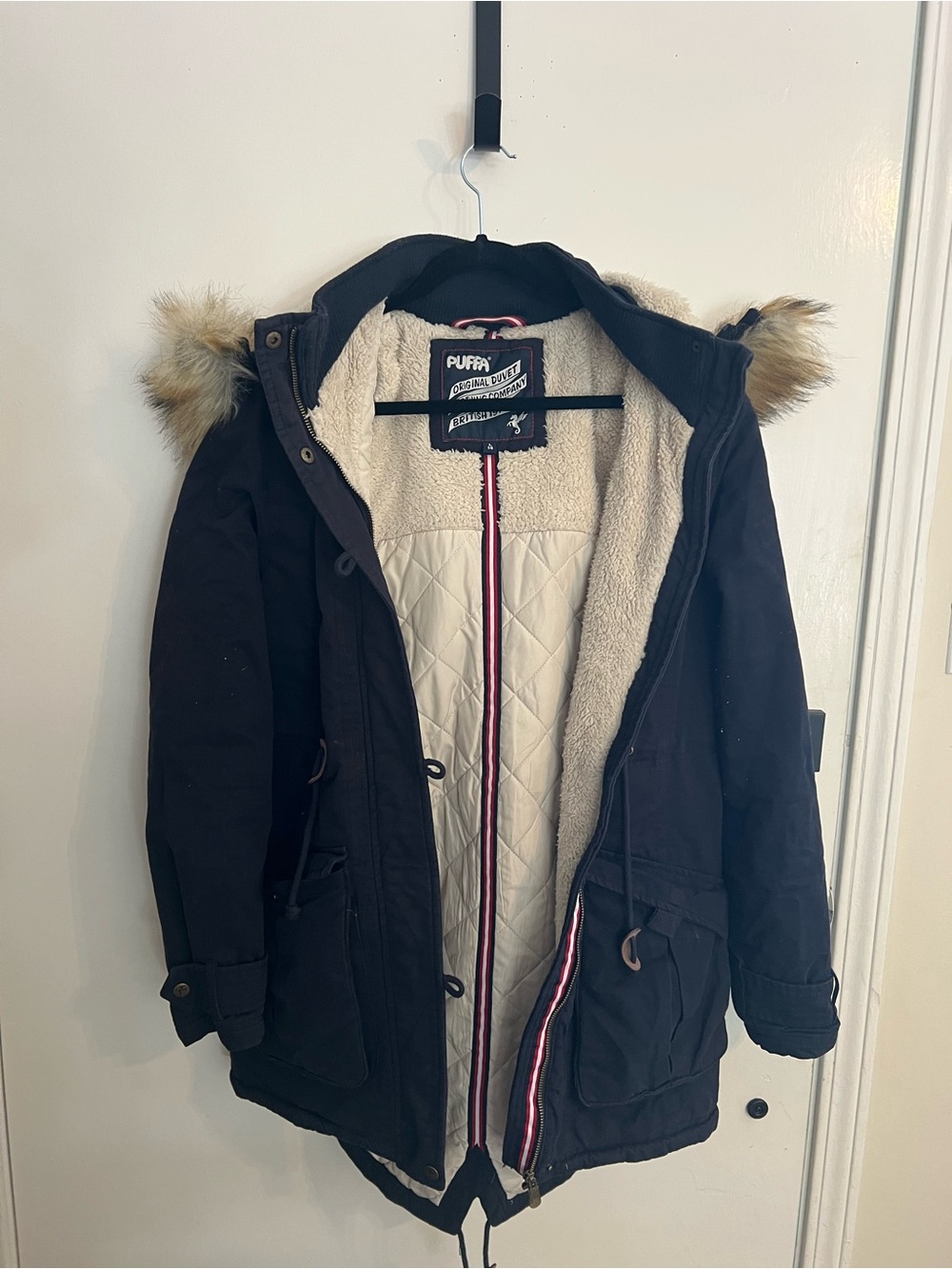 Women's Black Quilted Puffer Parka with Faux Fur Trim